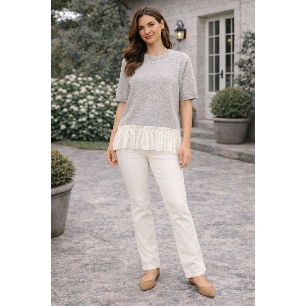 SUNDAY EDITION New Women's Knit Top Sweater MEDIUM Ruffle Hem Gray‎ MWT20199